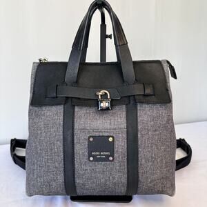 Henry Bendel Jetsetter Convertible Backpack Gray Canvas & Black Leather Trim